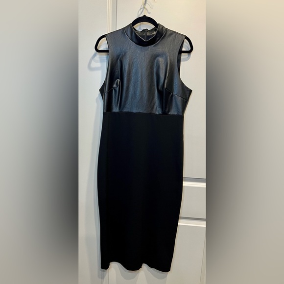 Express Faux Leather Mock Top Fitted Midi Dress - Picture 5 of 6